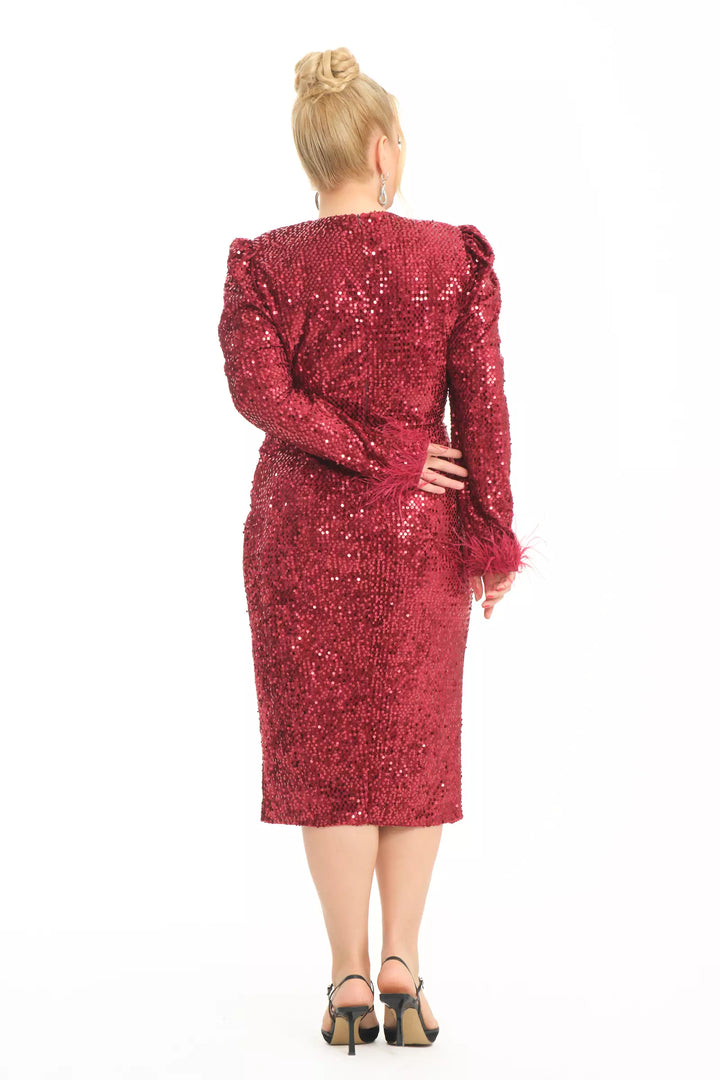 FRV Maroon plus size velvet long sleeve midi dress - Parral
