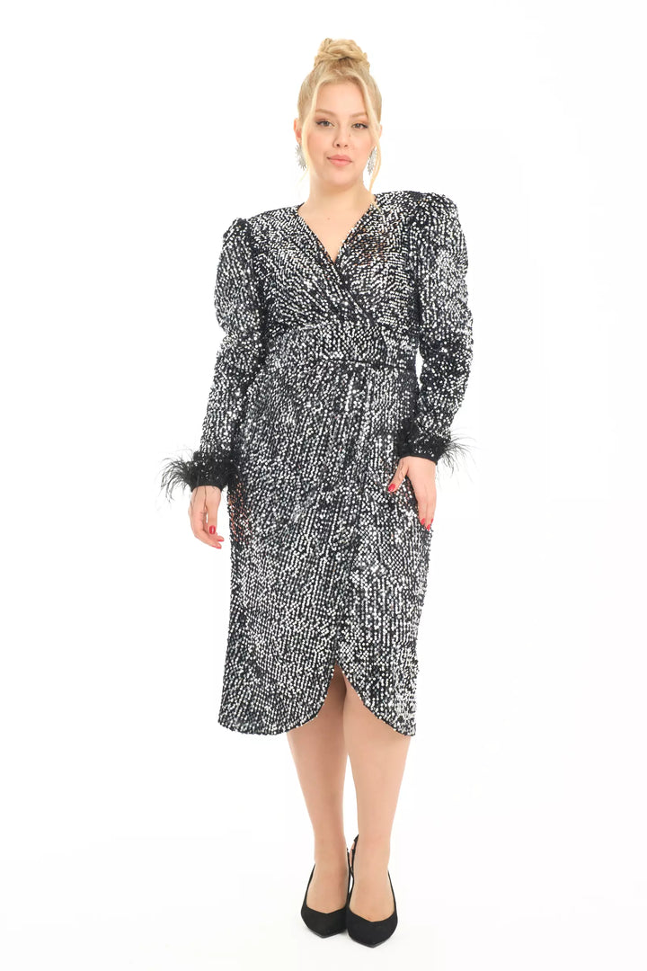 FRV Silver plus size velvet long sleeve midi dress - Gijón