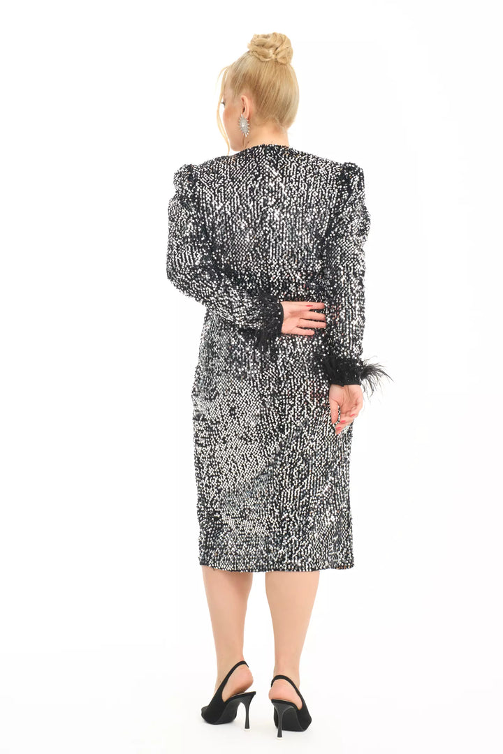 FRV Silver plus size velvet long sleeve midi dress - Gijón