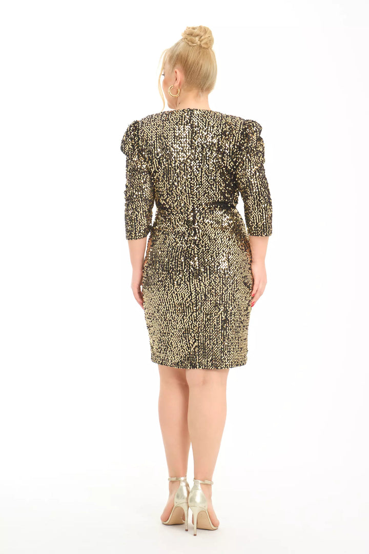 FRV Gold plus size velvet 3/4 sleeve mini dress - Winchester