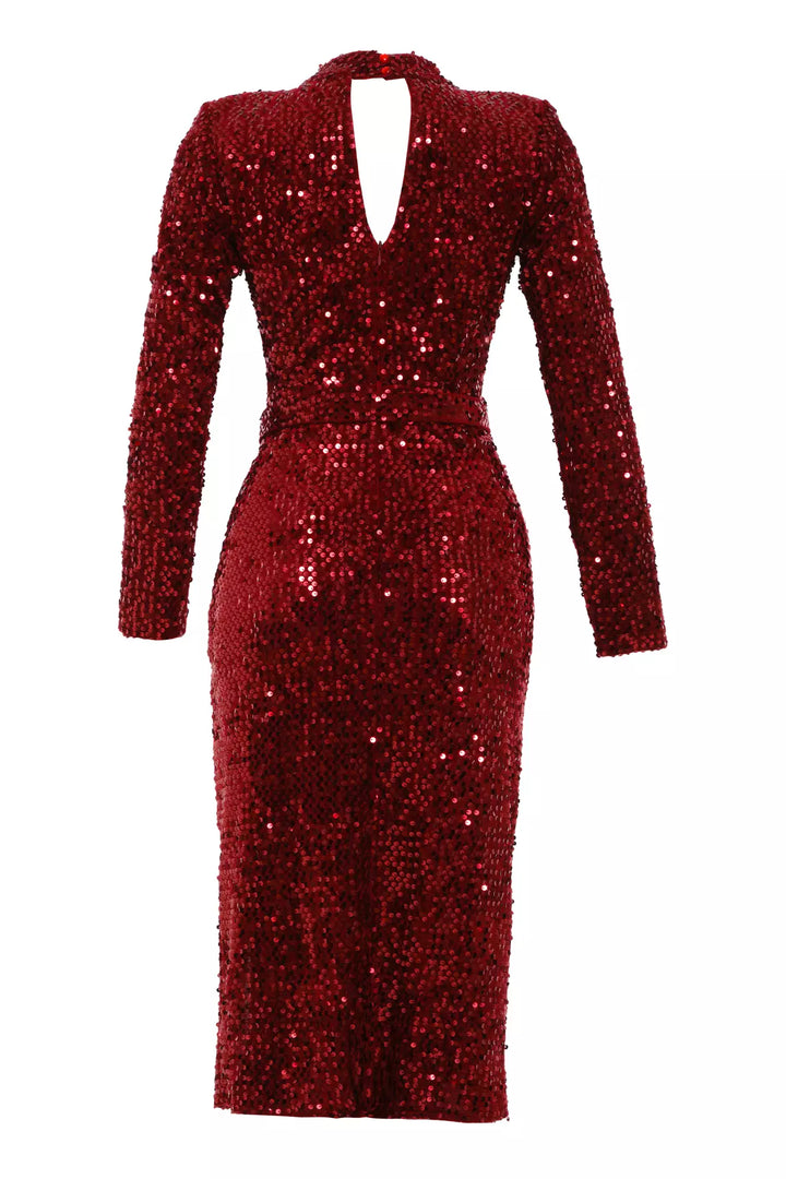 FRV Red velvet long sleeve midi dress - Ipswich