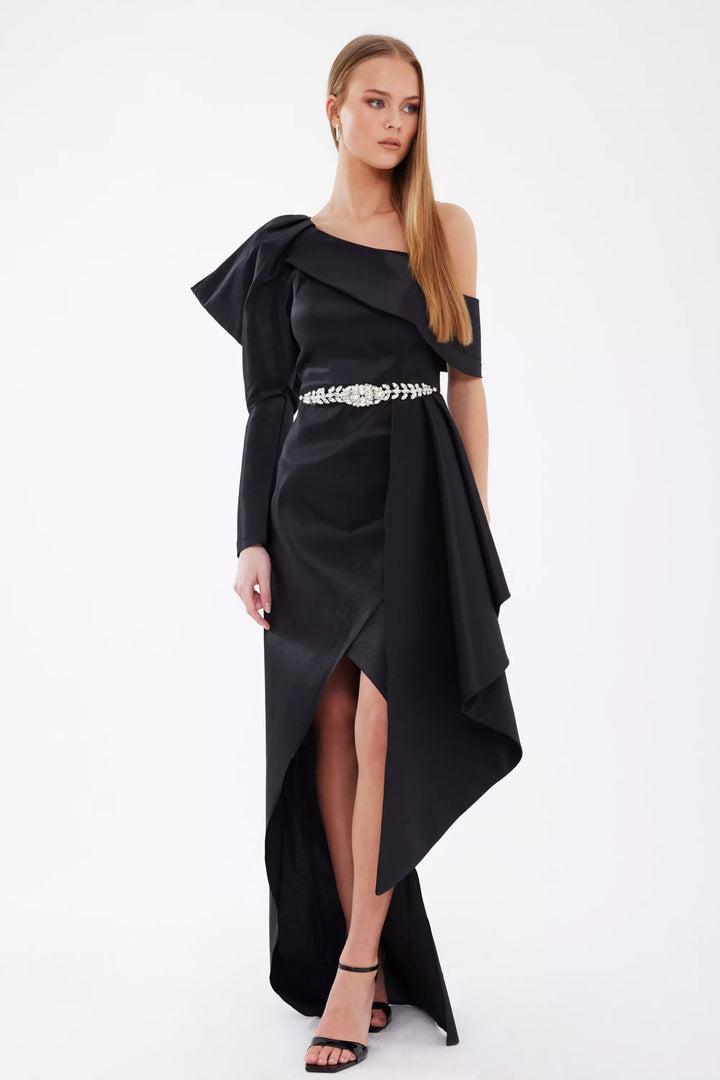 FRV Black tafta single sleeve maxi dress - South Whittier