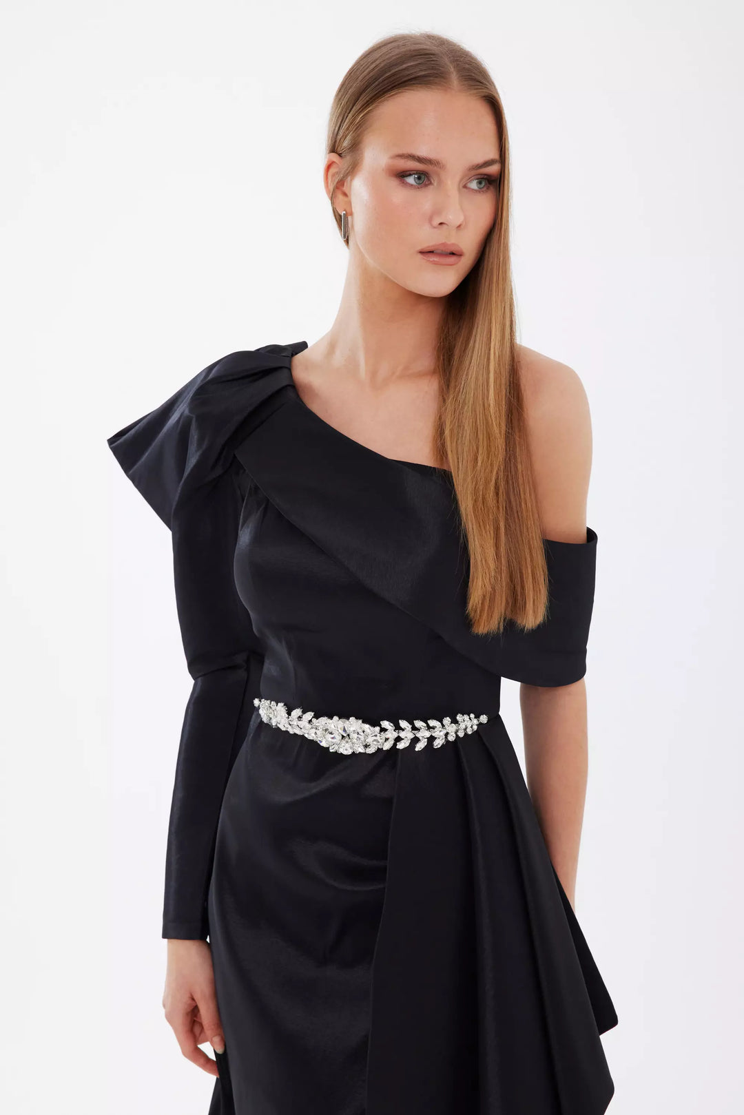 FRV Black tafta single sleeve maxi dress - South Whittier