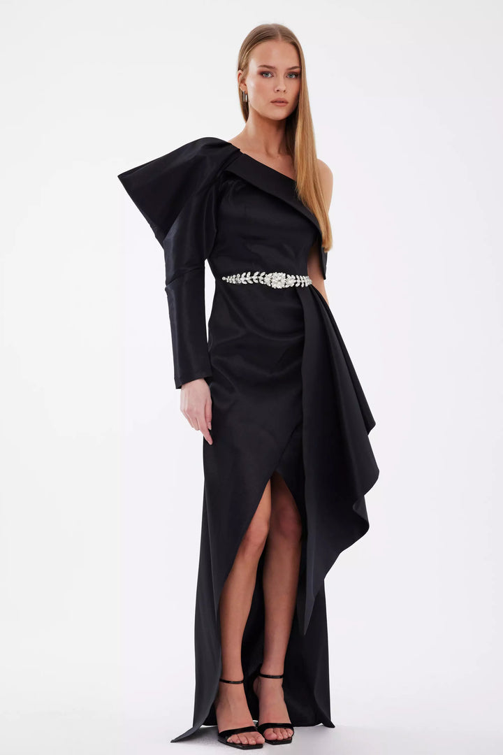 FRV Black tafta single sleeve maxi dress - South Whittier