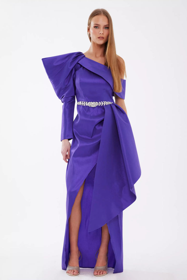 FRV Purple satin single sleeve maxi dress - Salisbury