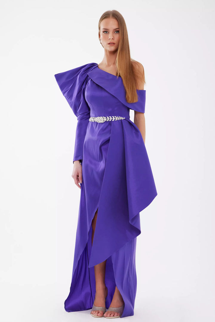 FRV Purple satin single sleeve maxi dress - Salisbury
