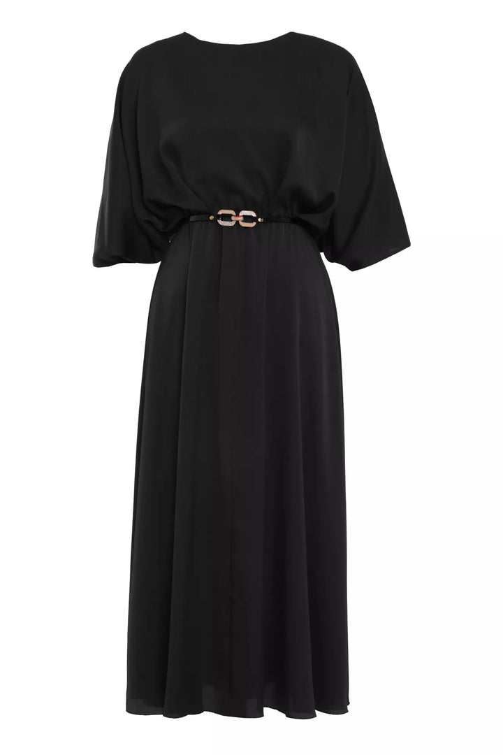 FRV Black satin short sleeve midi dress - Mishawaka