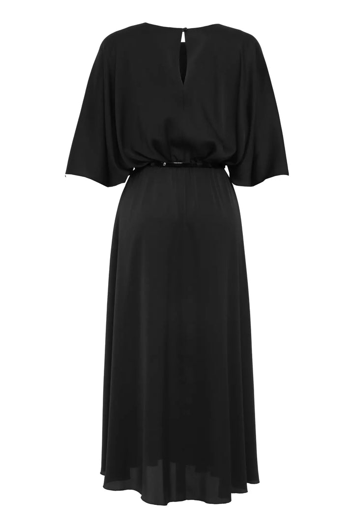 FRV Black satin short sleeve midi dress - Mishawaka