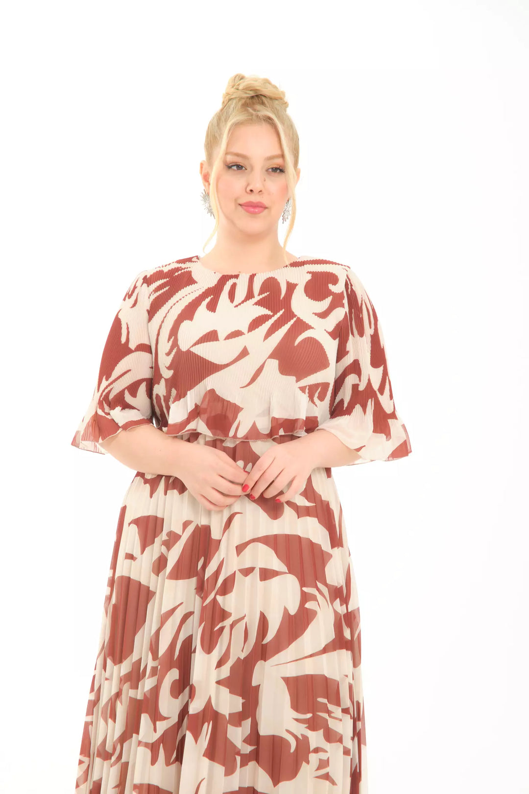 FRV Printed plus size chiffon short sleeve midi dress - Naples