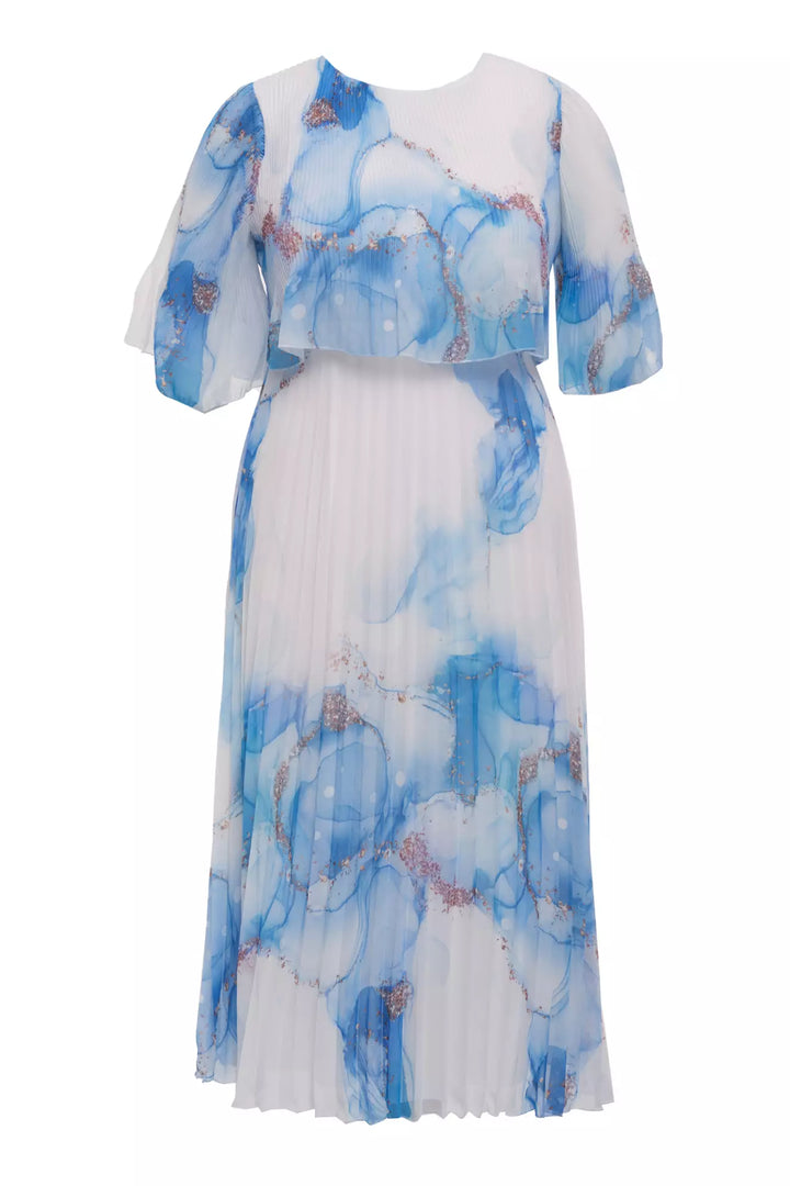 FRV Printed plus size chiffon short sleeve midi dress - Plano