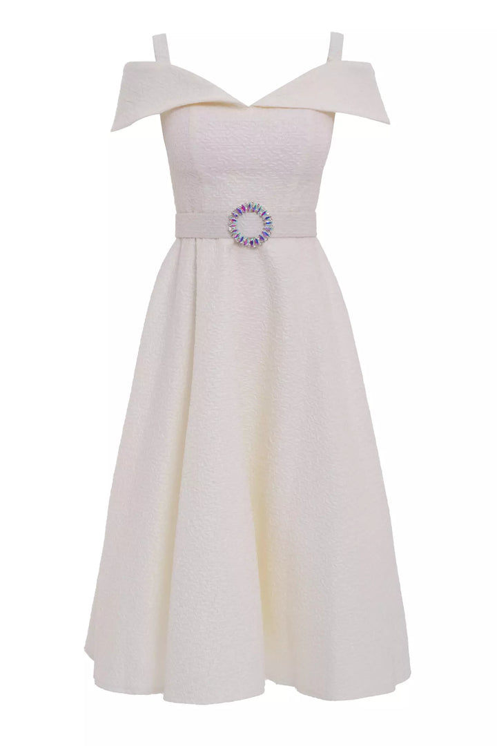 FRV White jakar sleeveless midi dress - Gisborne