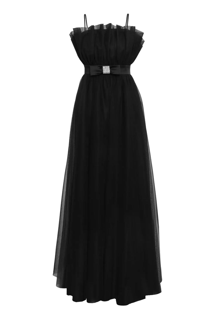 FRV Black tulle sleeveless maxi dress - Florissant