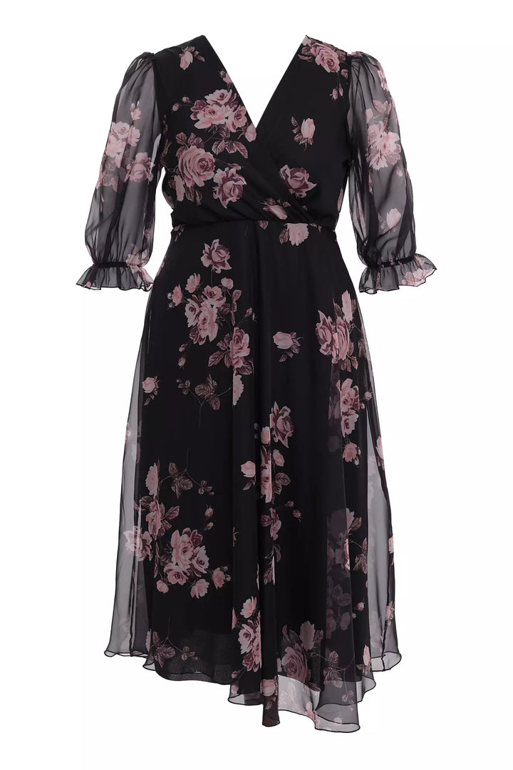 FRV Printed plus size chiffon 3/4 sleeve midi dress - El Plan