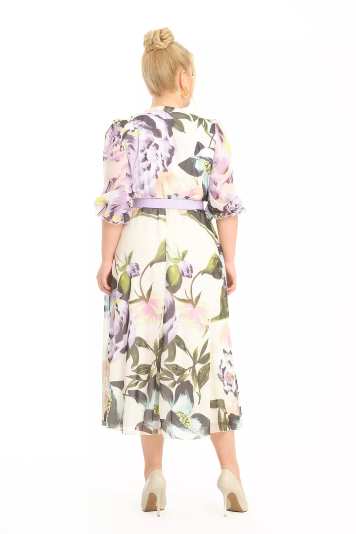 FRV Printed plus size chiffon 3/4 sleeve midi dress - Colchester