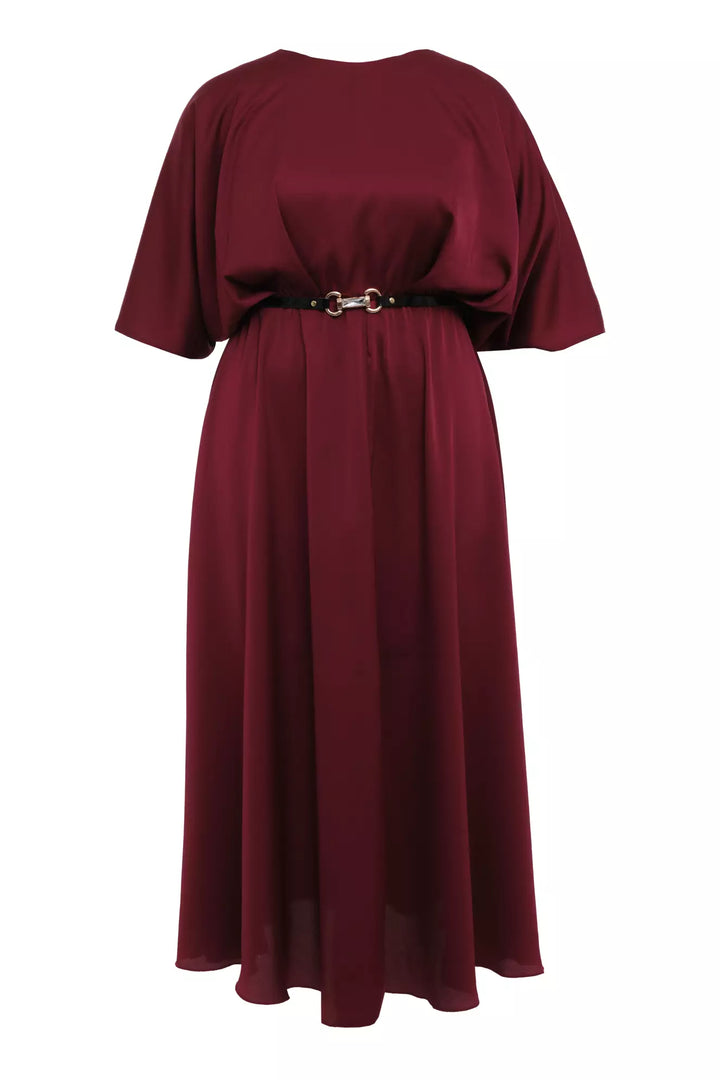 FRV Maroon plus size satin short sleeve midi dress - Arlington