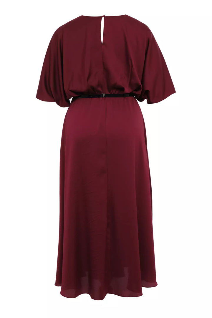 FRV Maroon plus size satin short sleeve midi dress - Arlington