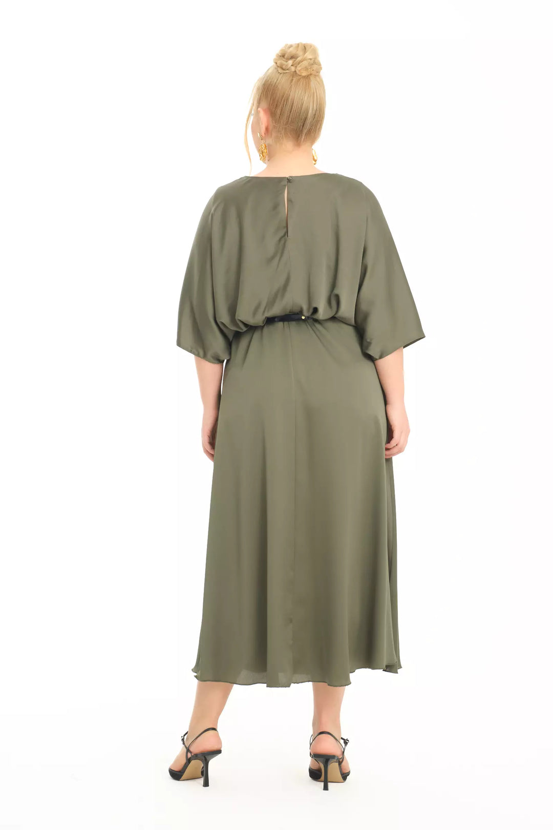 FRV Khaki plus size satin short sleeve midi dress - Burke