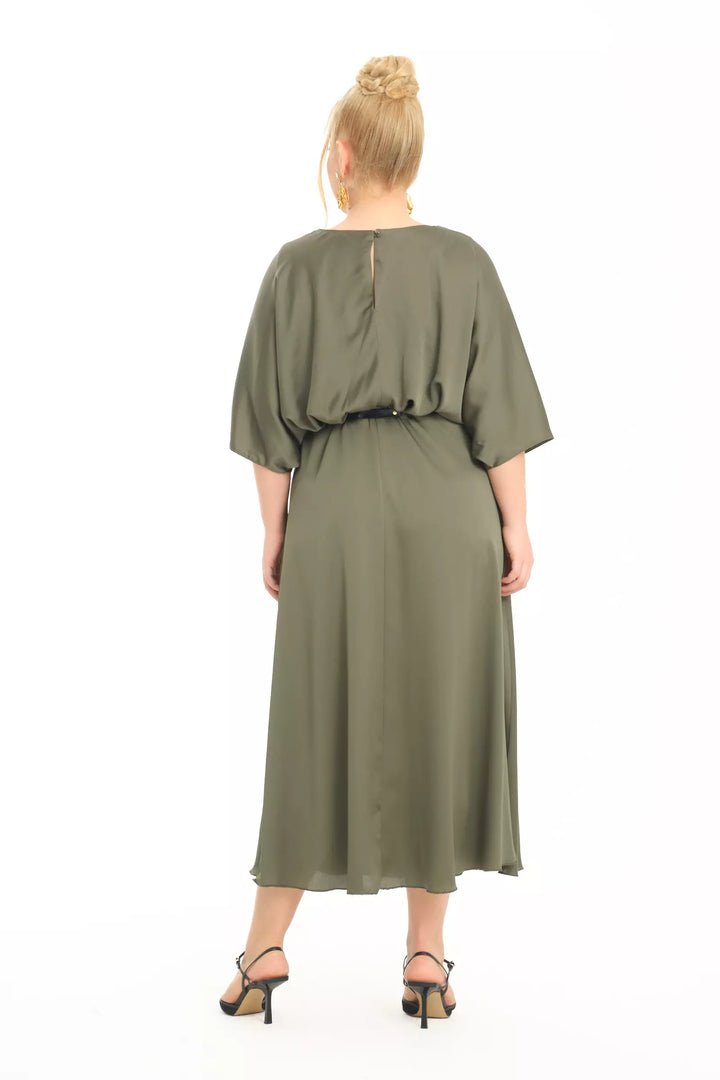 FRV Khaki plus size satin short sleeve midi dress - Burke
