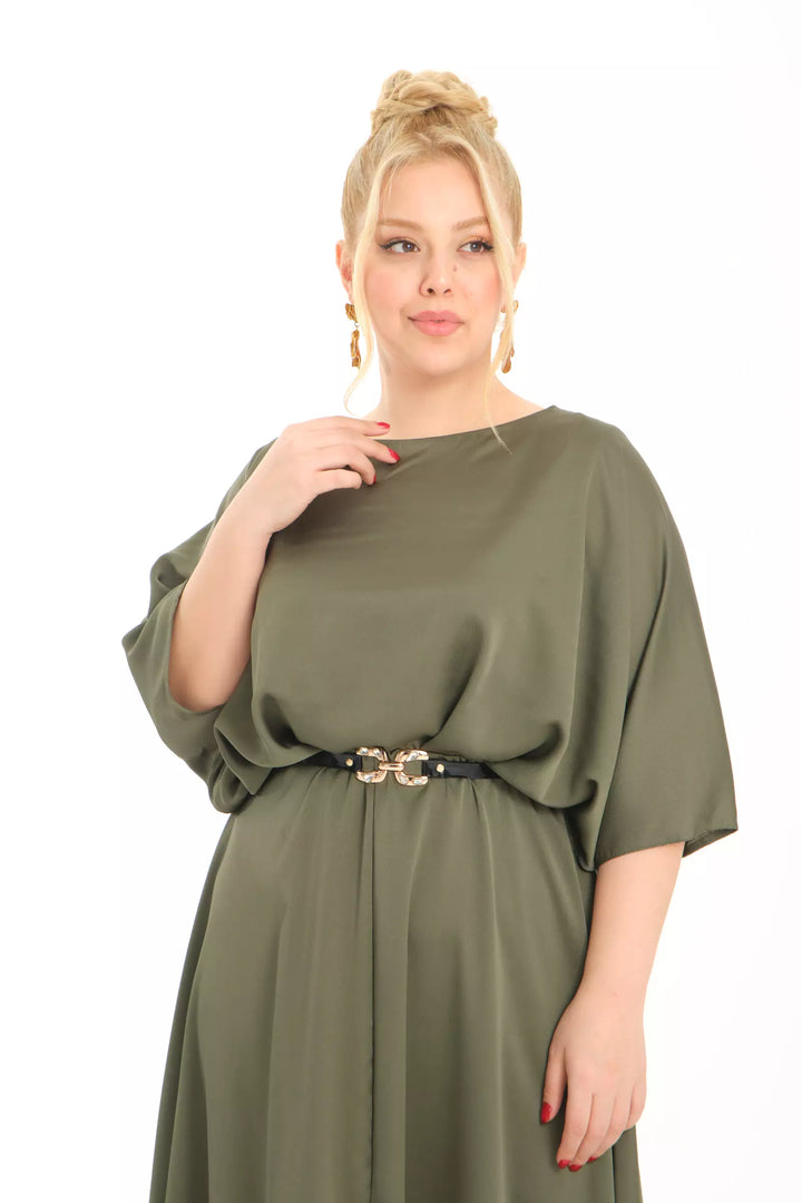 FRV Khaki plus size satin short sleeve midi dress - Burke