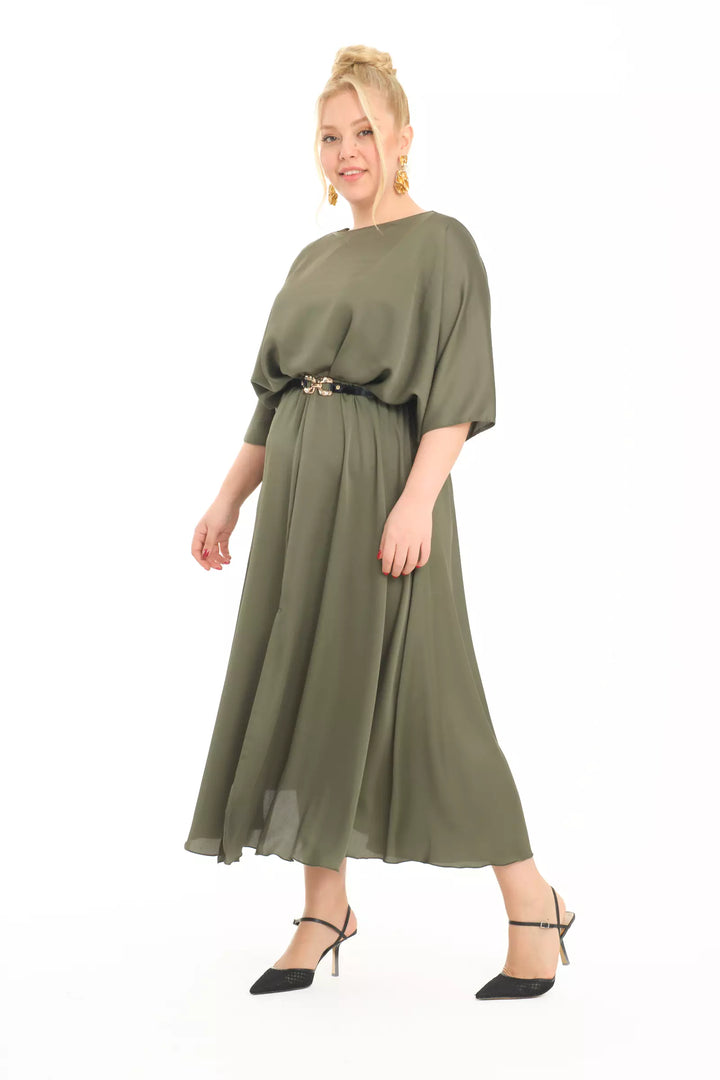 FRV Khaki plus size satin short sleeve midi dress - Burke