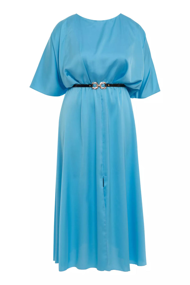 FRV Blue plus size satin short sleeve midi dress - Coral Springs