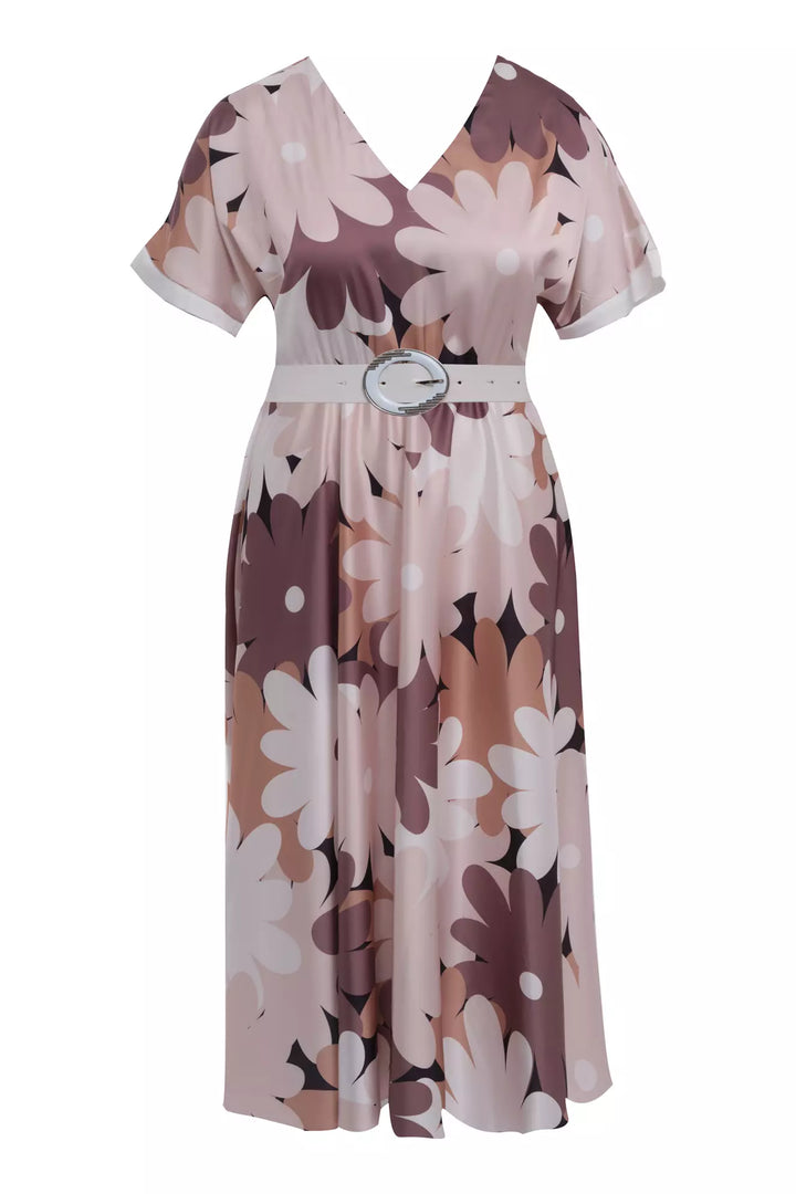 FRV Printed plus size satin short sleeve midi dress - Gela