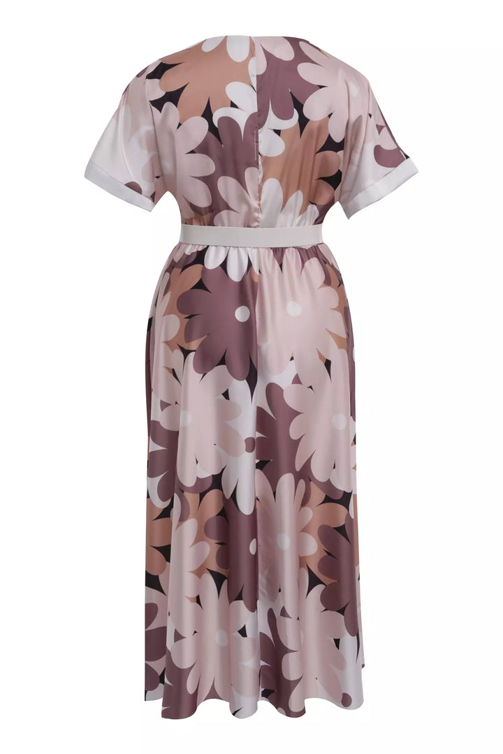 FRV Printed plus size satin short sleeve midi dress - Gela