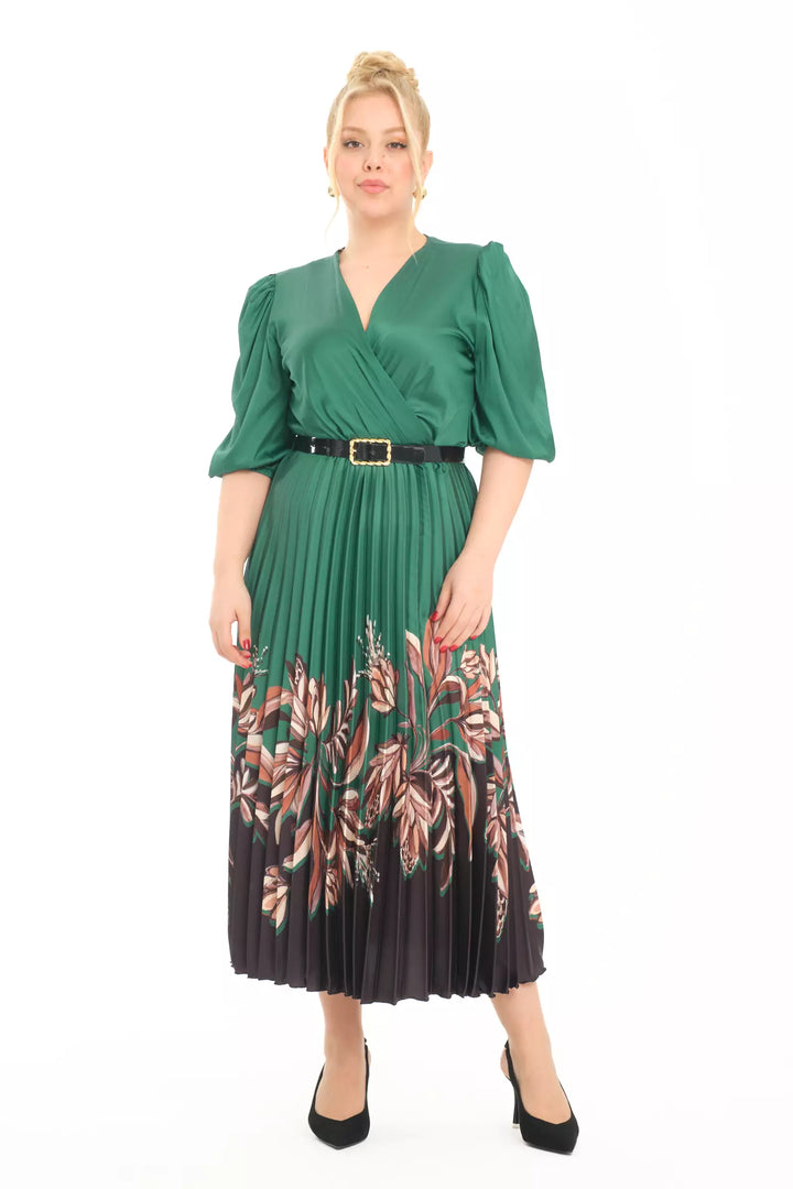 FRV Printed plus size satin long sleeve midi dress - Palm Coast