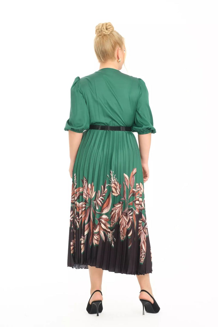 FRV Printed plus size satin long sleeve midi dress - Palm Coast