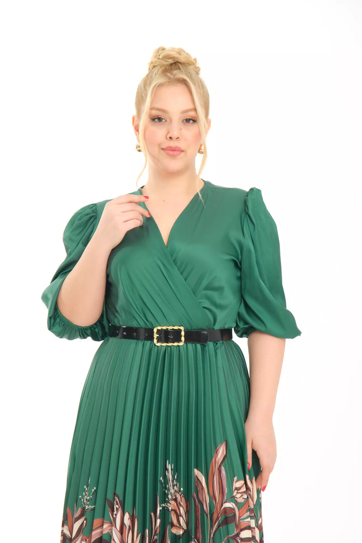FRV Printed plus size satin long sleeve midi dress - Palm Coast