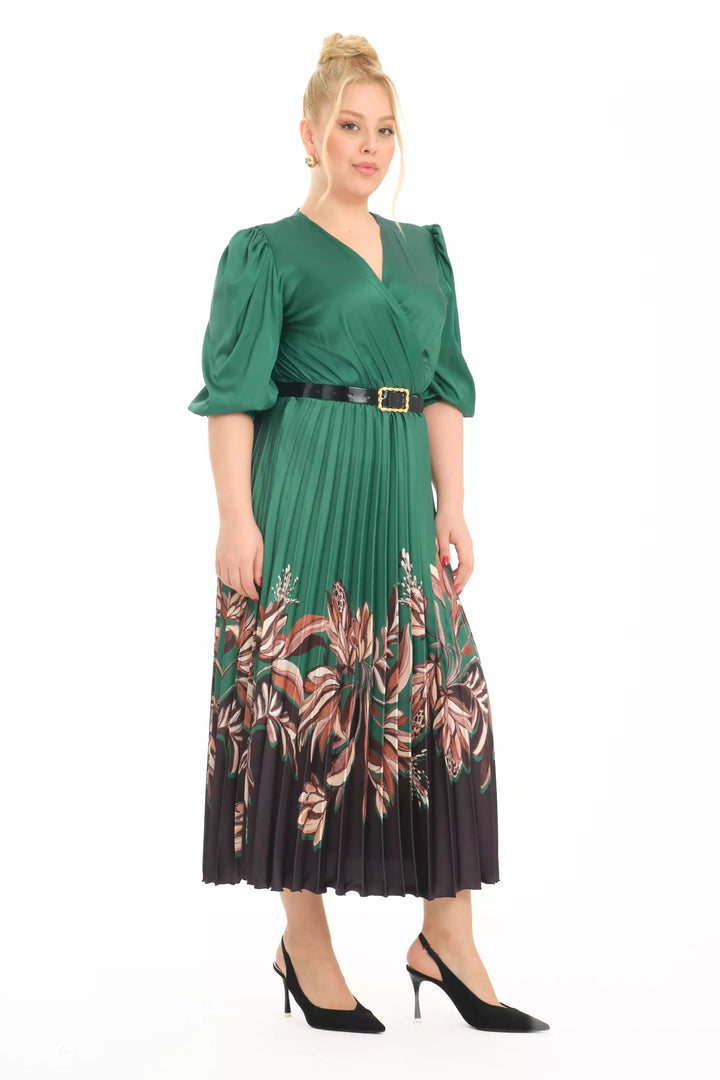 FRV Printed plus size satin long sleeve midi dress - Palm Coast