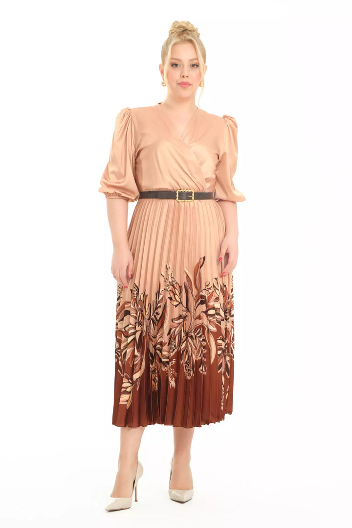 FRV Printed plus size satin long sleeve midi dress - Portici