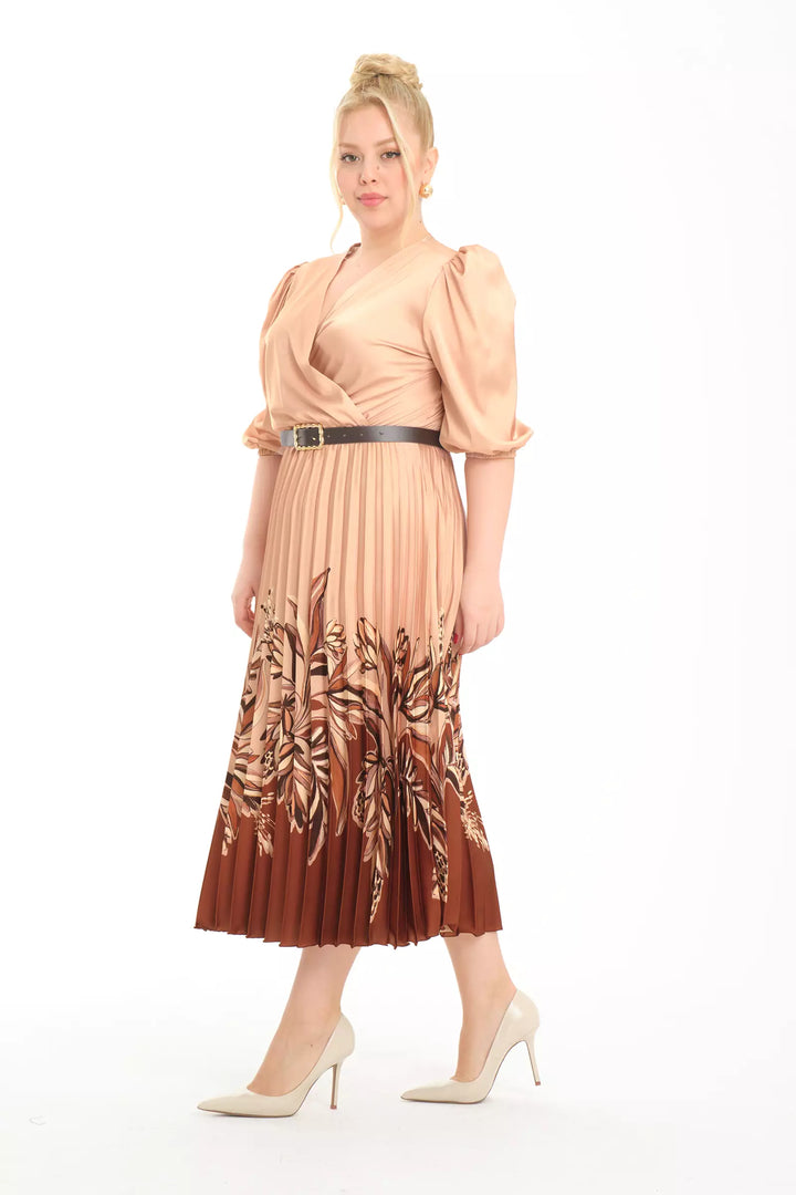 FRV Printed plus size satin long sleeve midi dress - Portici