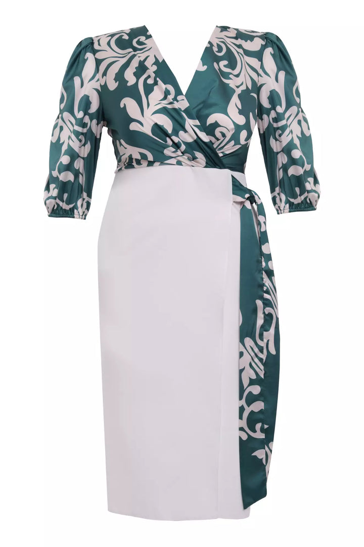 FRV Printed plus size satin 3/4 sleeve midi dress - Bethesda