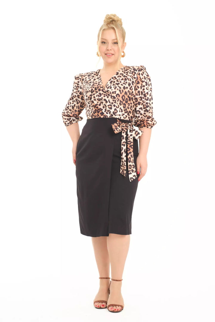 FRV Printed plus size satin 3/4 sleeve midi dress - Heroica Guaymas