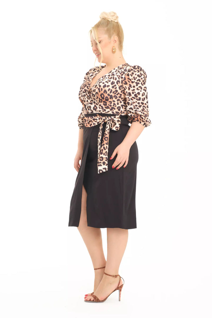 FRV Printed plus size satin 3/4 sleeve midi dress - Heroica Guaymas