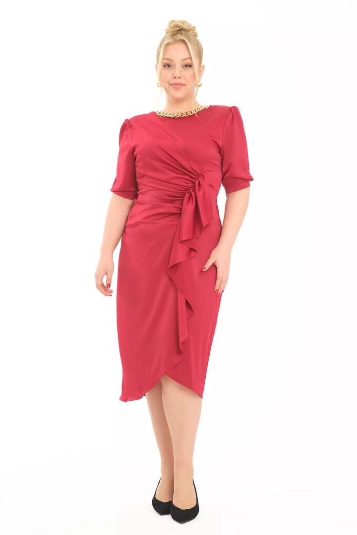 FRV Maroon plus size satin 3/4 sleeve midi dress - Ixtapaluca