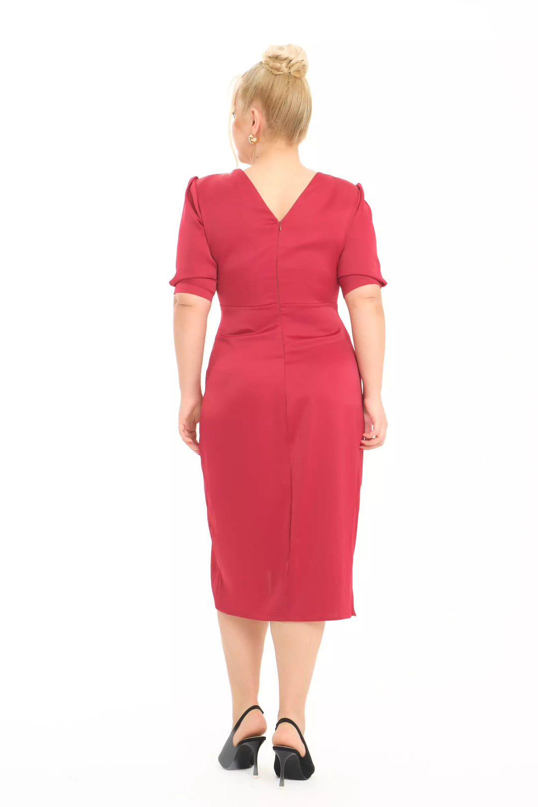 FRV Maroon plus size satin 3/4 sleeve midi dress - Ixtapaluca