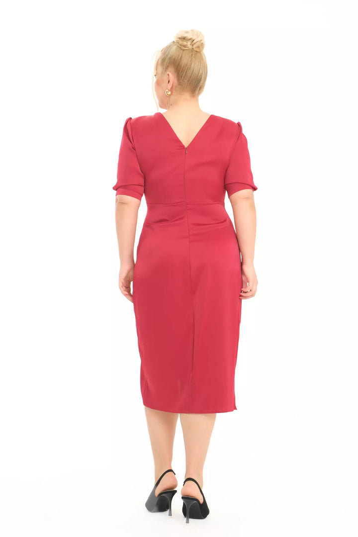 FRV Maroon plus size satin 3/4 sleeve midi dress - Ixtapaluca
