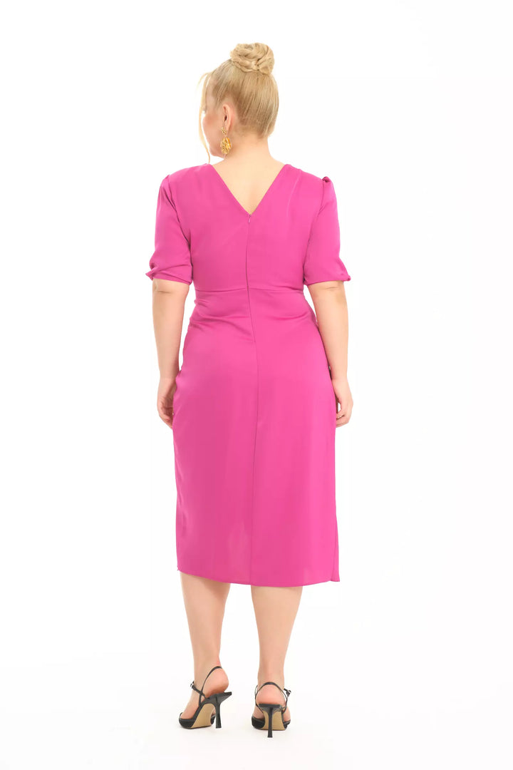 FRV Fuchsia plus size satin 3/4 sleeve midi dress - Cuernavaca