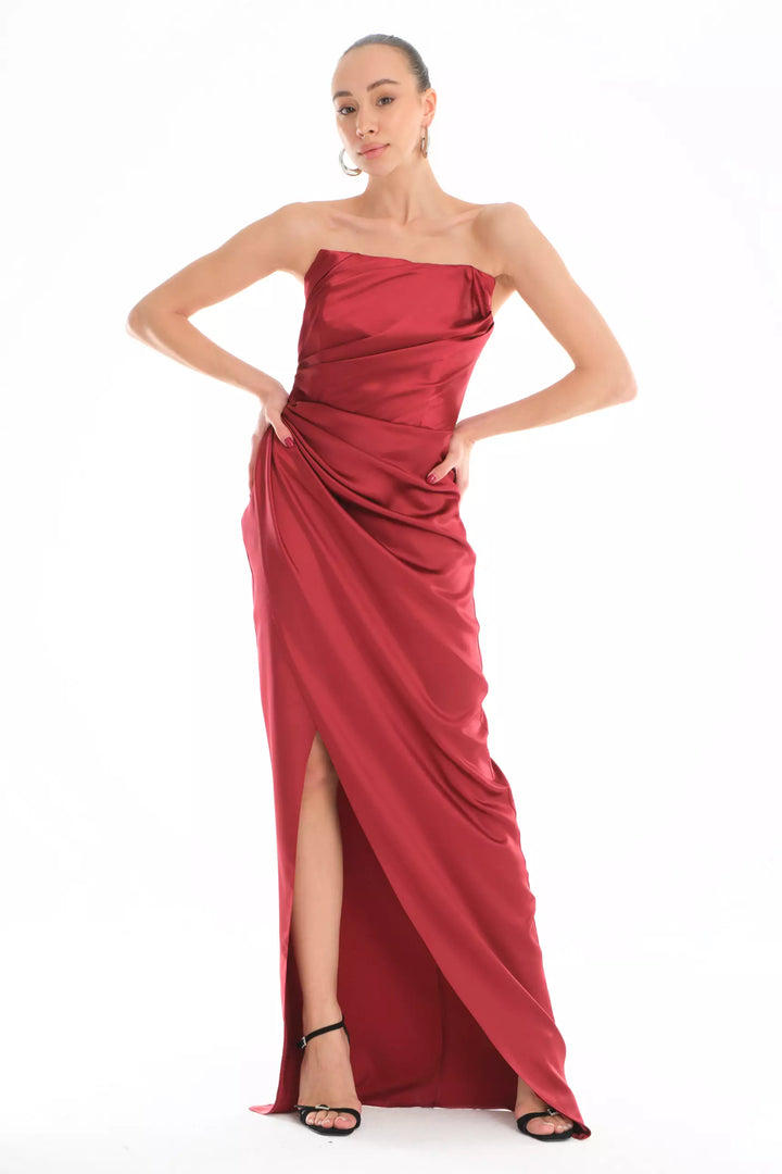 FRV Maroon satin strapless maxi dress - Ellesmere Port