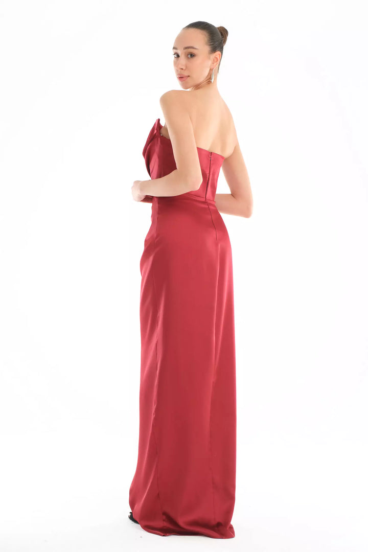 FRV Maroon satin strapless maxi dress - Ellesmere Port