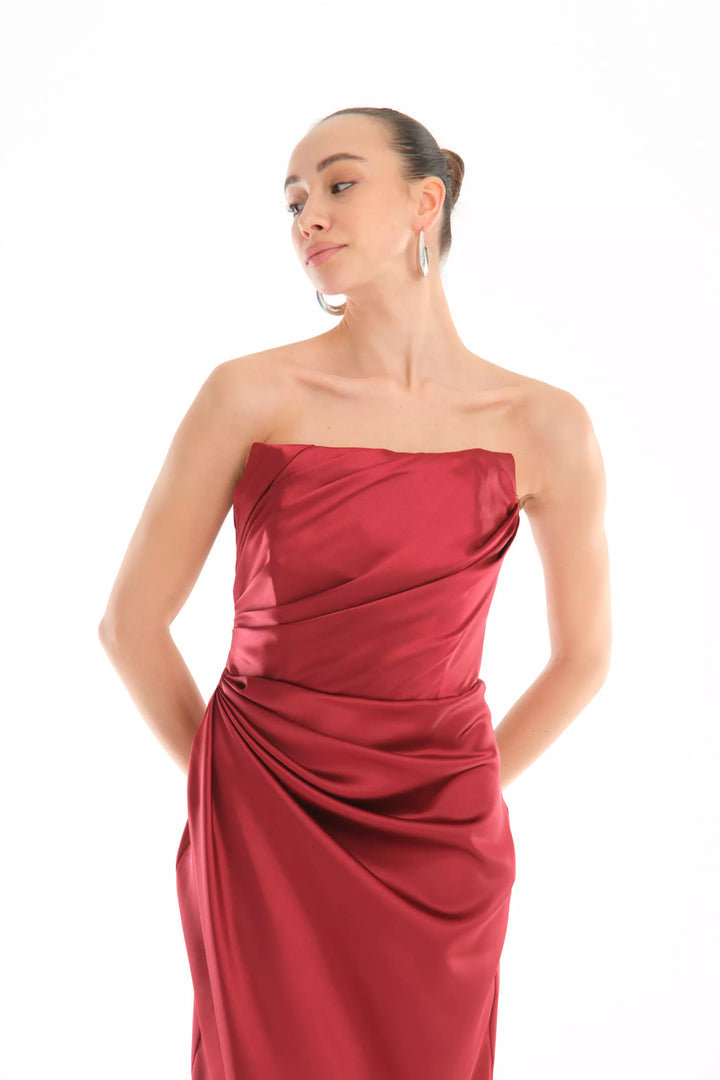 FRV Maroon satin strapless maxi dress - Ellesmere Port