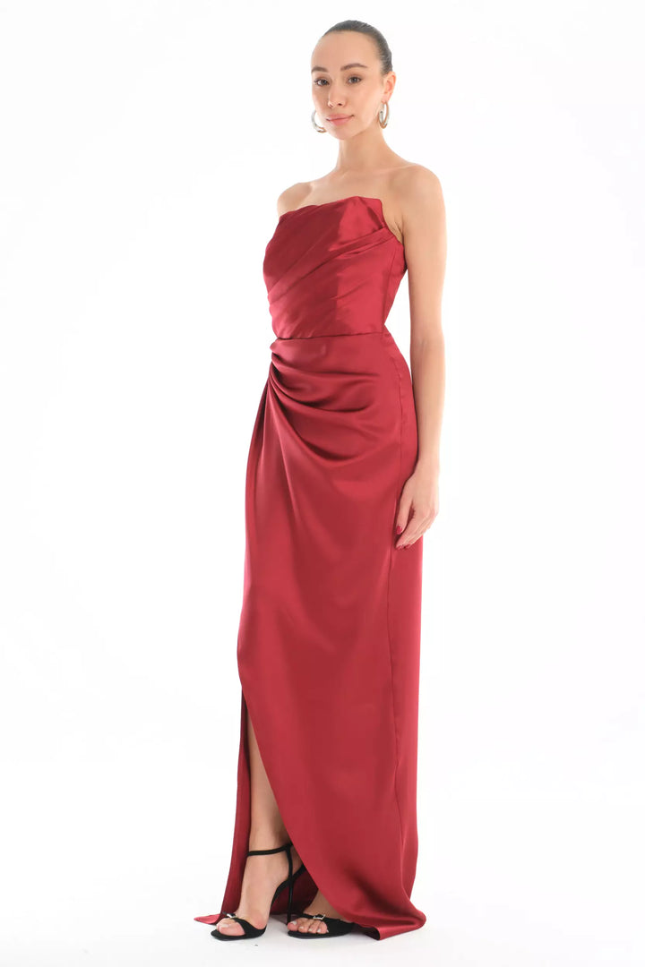 FRV Maroon satin strapless maxi dress - Ellesmere Port