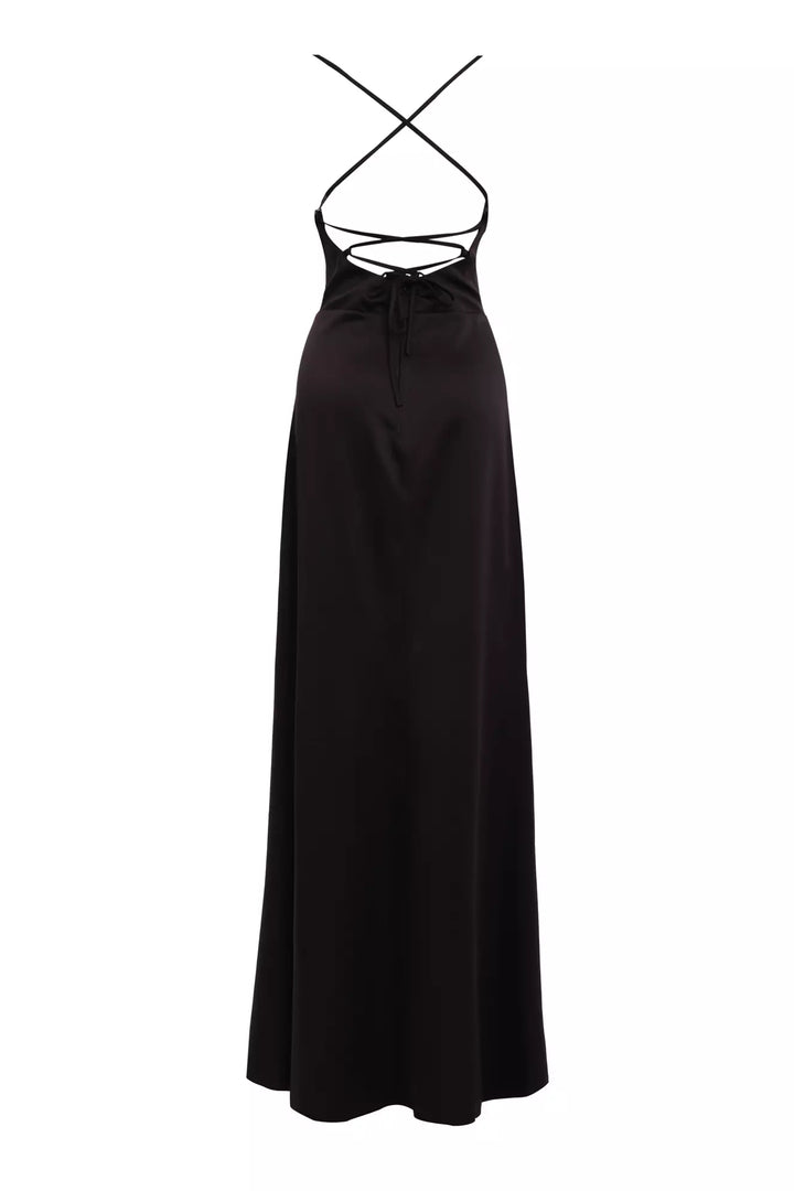 FRV Black satin sleeveless maxi dress - Legnano