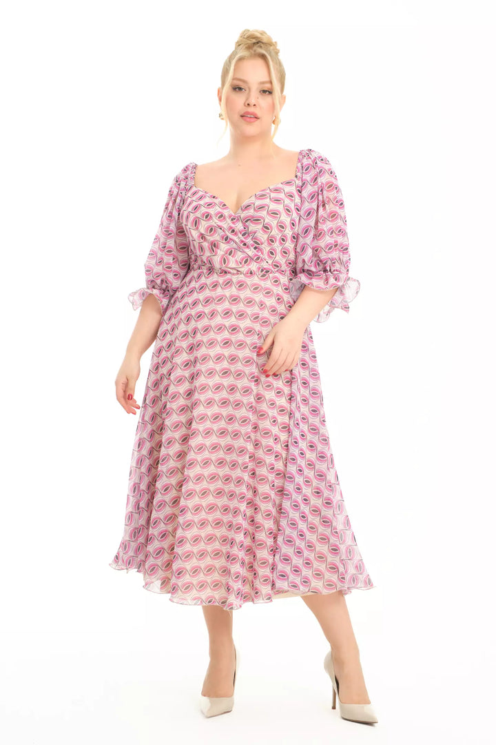 FRV Printed plus size chiffon 3/4 sleeve maxi dress - Sant’Eufemia Lamezia