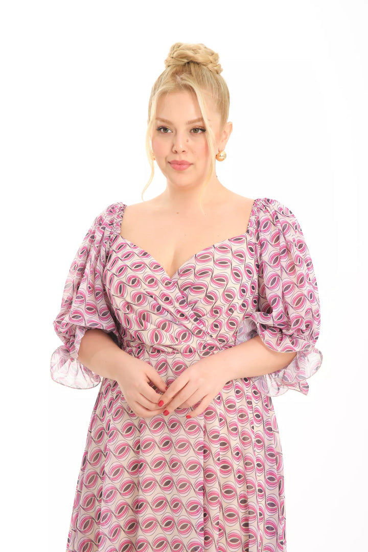 FRV Printed plus size chiffon 3/4 sleeve maxi dress - Sant’Eufemia Lamezia