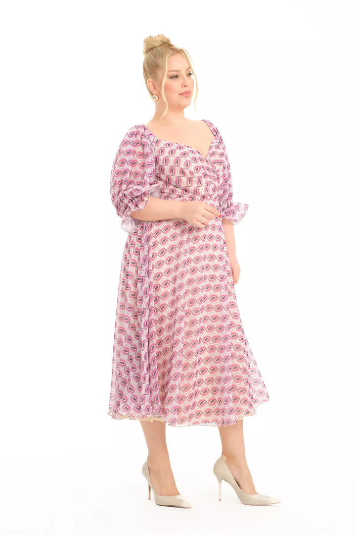 FRV Printed plus size chiffon 3/4 sleeve maxi dress - Sant’Eufemia Lamezia