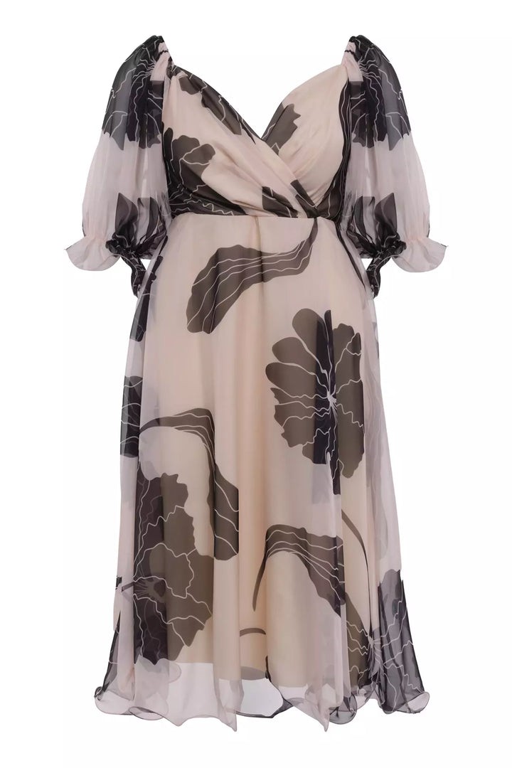 FRV Printed plus size chiffon 3/4 sleeve maxi dress - Silao