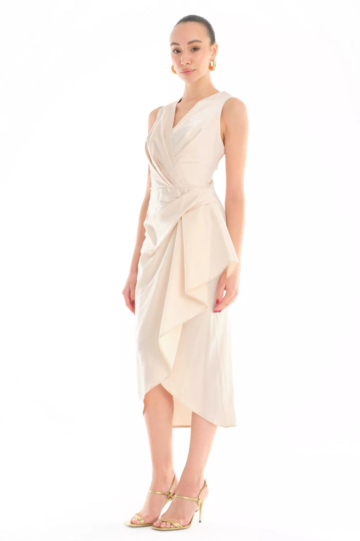 FRV Beige satin sleeveless midi dress - Fontana